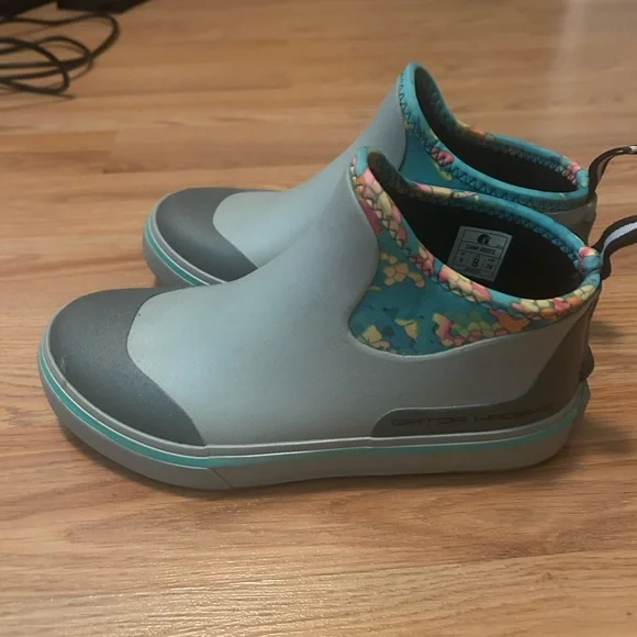 Waterproof Gray & Teal Slip-On Women's Rain Boots - Picture 1 of 5